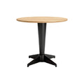 Modern Round Dining Table with Wooden Top and Metal Base
