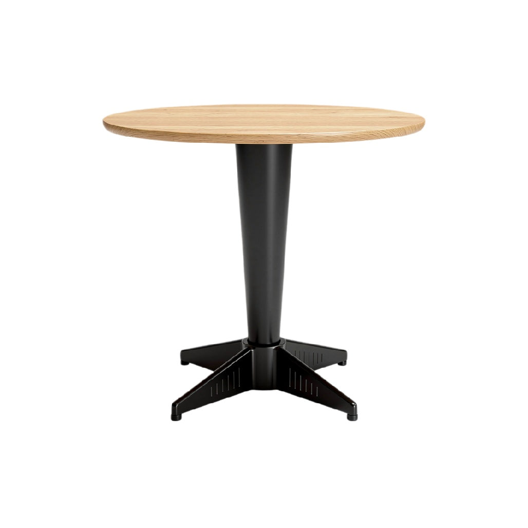 Modern Round Dining Table with Wooden Top and Metal Base