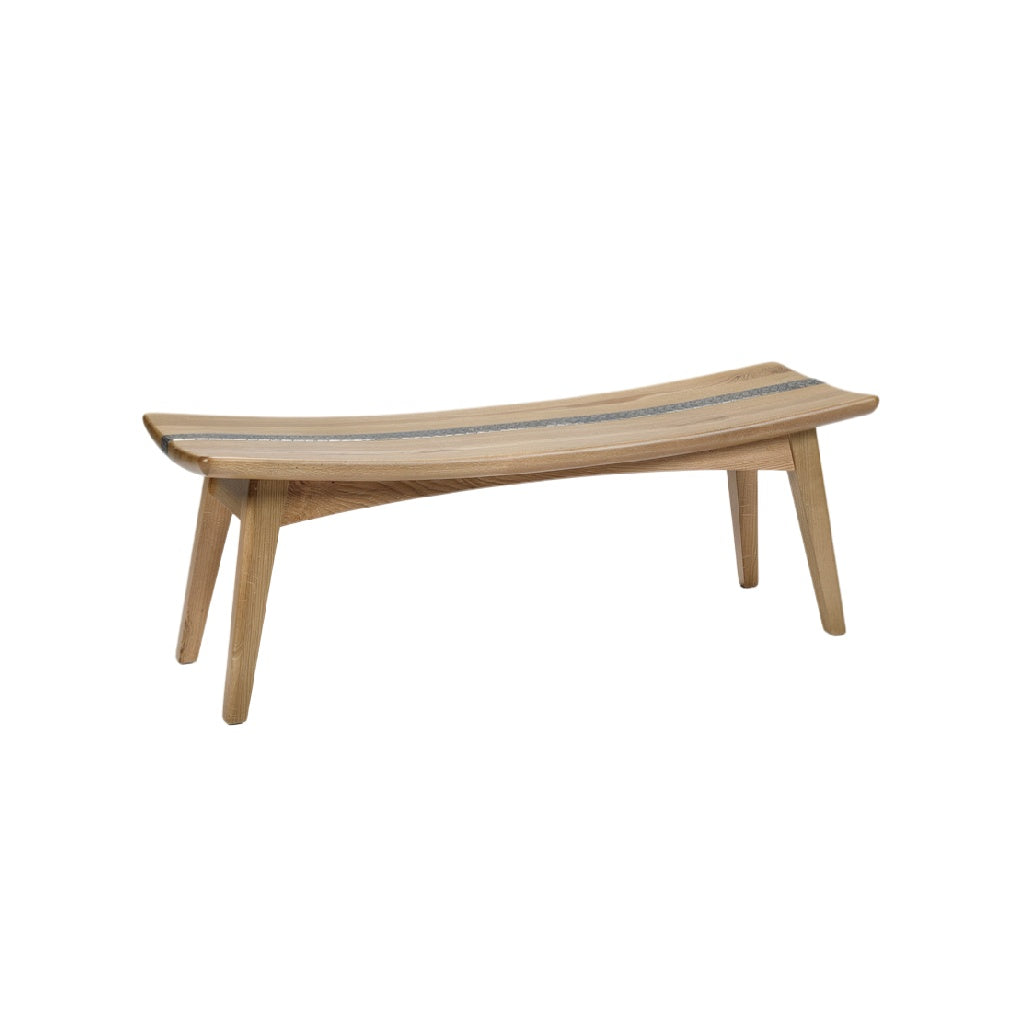 Curved Wooden Bench with Sleek Design and Minimalist Aesthetic