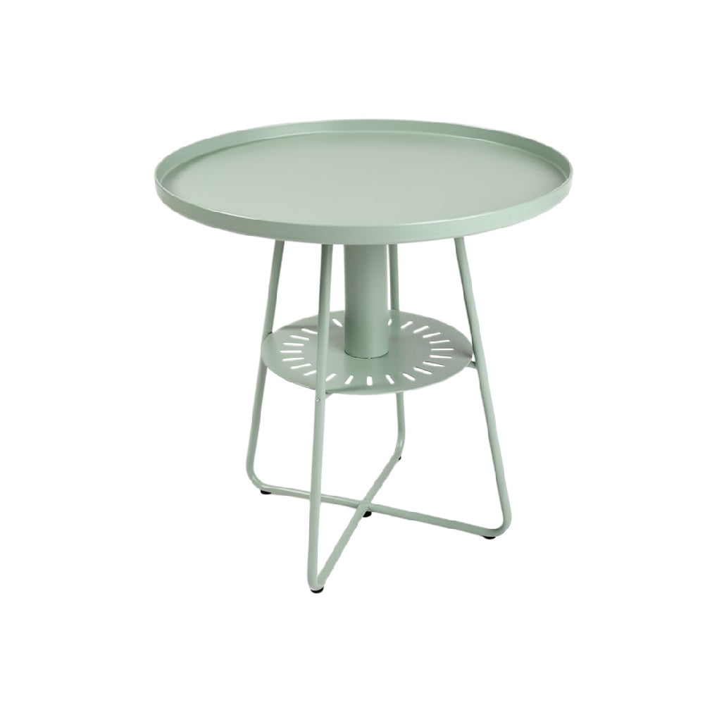 Modern Round Metal Side Table with Sturdy Base and Tray Design