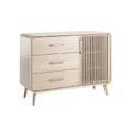 Sleek Modern Wood Sideboard with Slatted Door and three Drawers